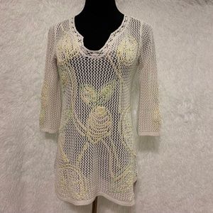 Sigrid Olsen Women’s White With Yellow Lemon Crocheted Bathing Suit Cover